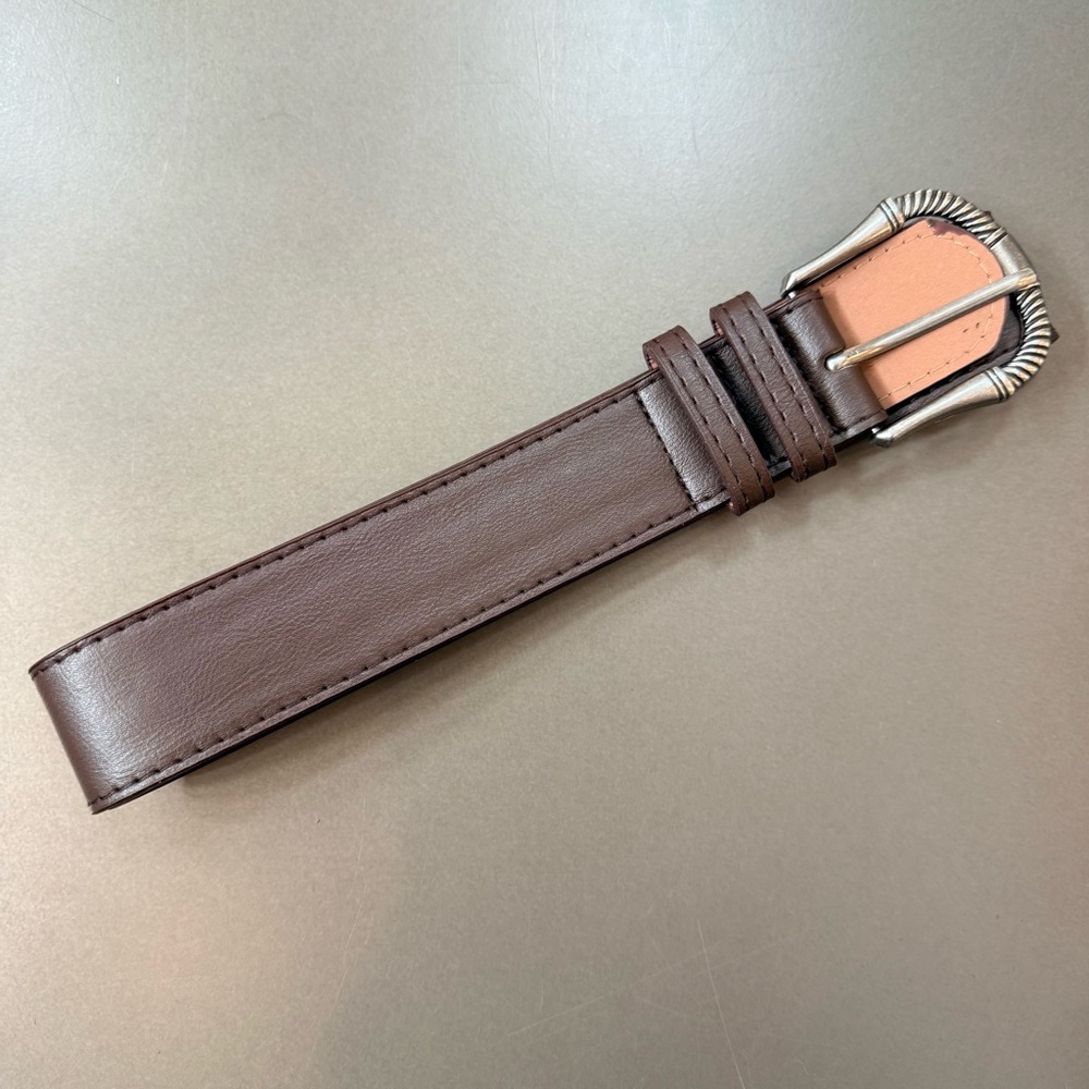 NEW! Brown Leather Belt with Silver Buckle